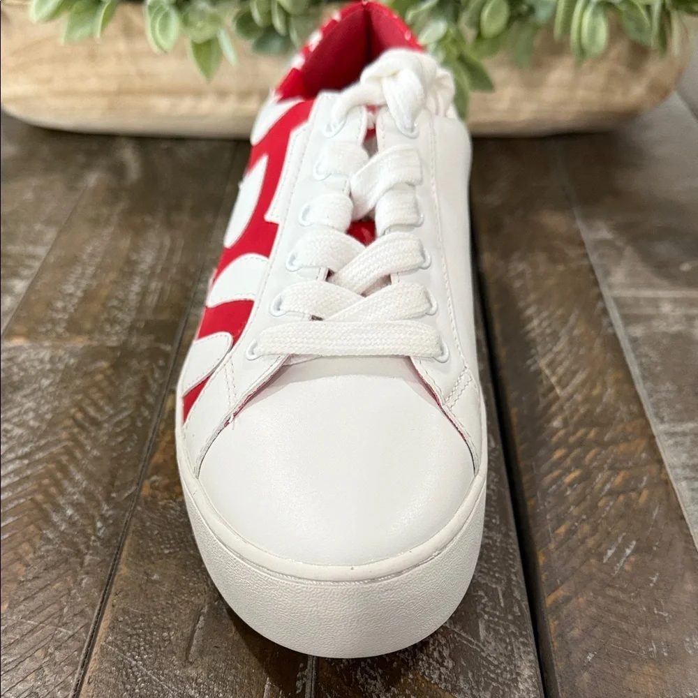NWT Michael Kors Poppy Graphic Logo Leather Sneakers - White/Red - Size 7 1/2